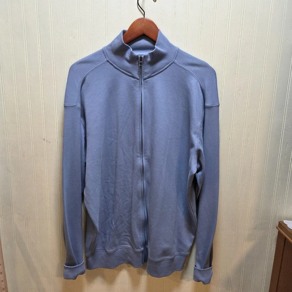 Caribbean Joe Track Jacket Mens Large Blue Full Zip Stand Collar Cotton Knit